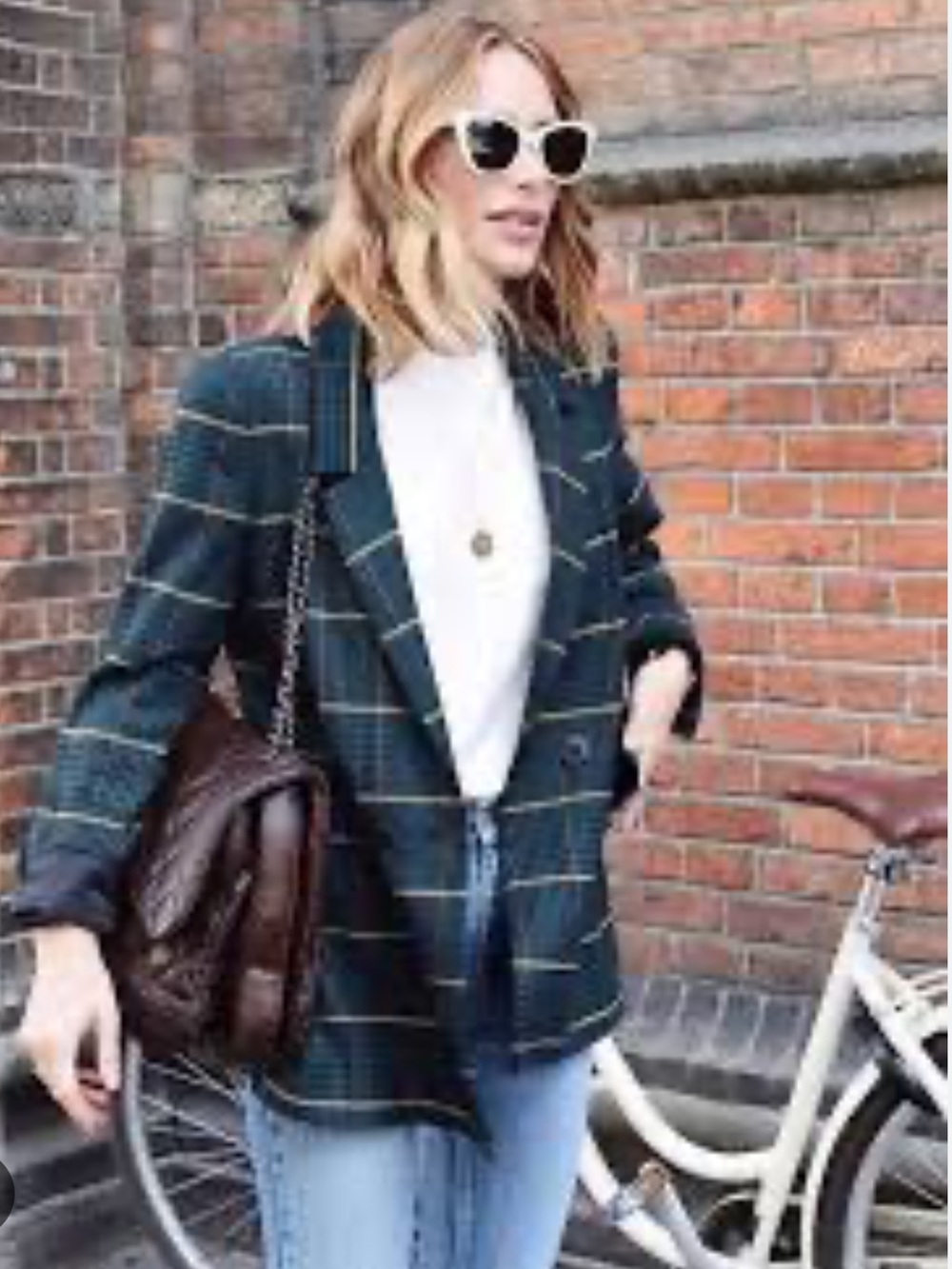 NWOT ANINE Bing Plaid Double-Breasted Blazer in Dark Green and Yellow